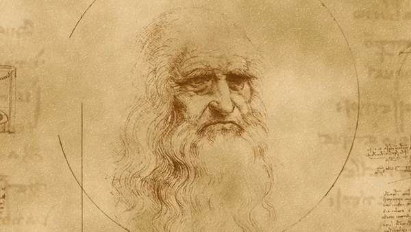 Autoportrait de Léonard de Vinci à la sanguine, animation d'inauguration AFORP réalisée par Sonacom
