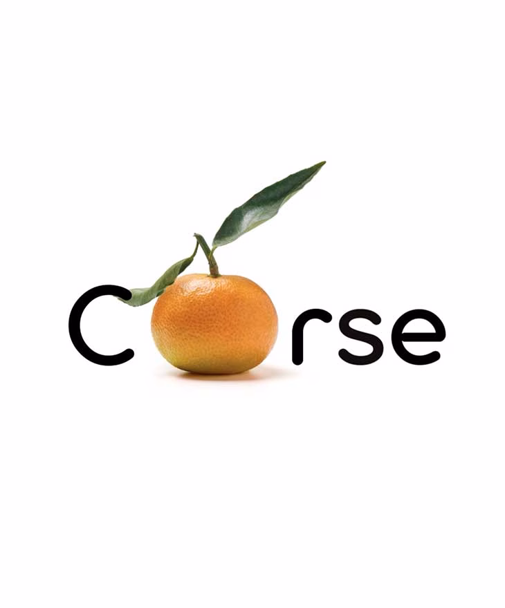 Logotype « Corse » dont le O est une clémentine, spot TV réalisé par Sonacom