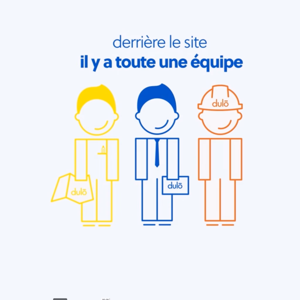 Trois personnages au trait « derrière le site il y a toute une équipe », films Dulo réalisés par Sonacom