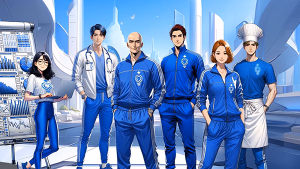 Illustration de collaborateurs TotalEnergies en tenue bleue, film marketing Shift Up par Sonacom